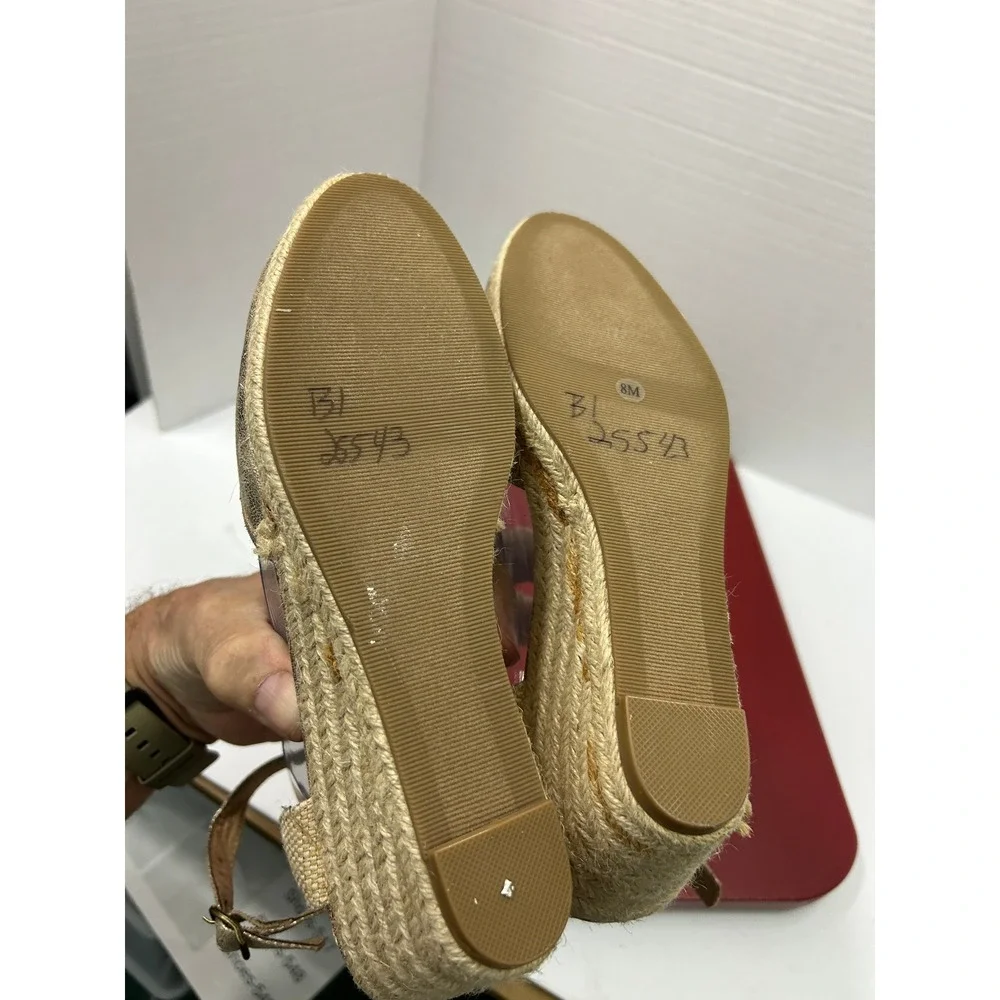 Style & Co Metallic Espadrille Wedges 8M Gold Ankle Strap Boho Summer Glam